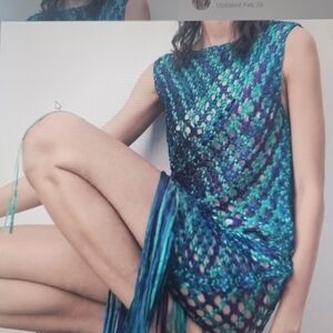 Zara Teal & Navy Crochet Fringe Midi Dress